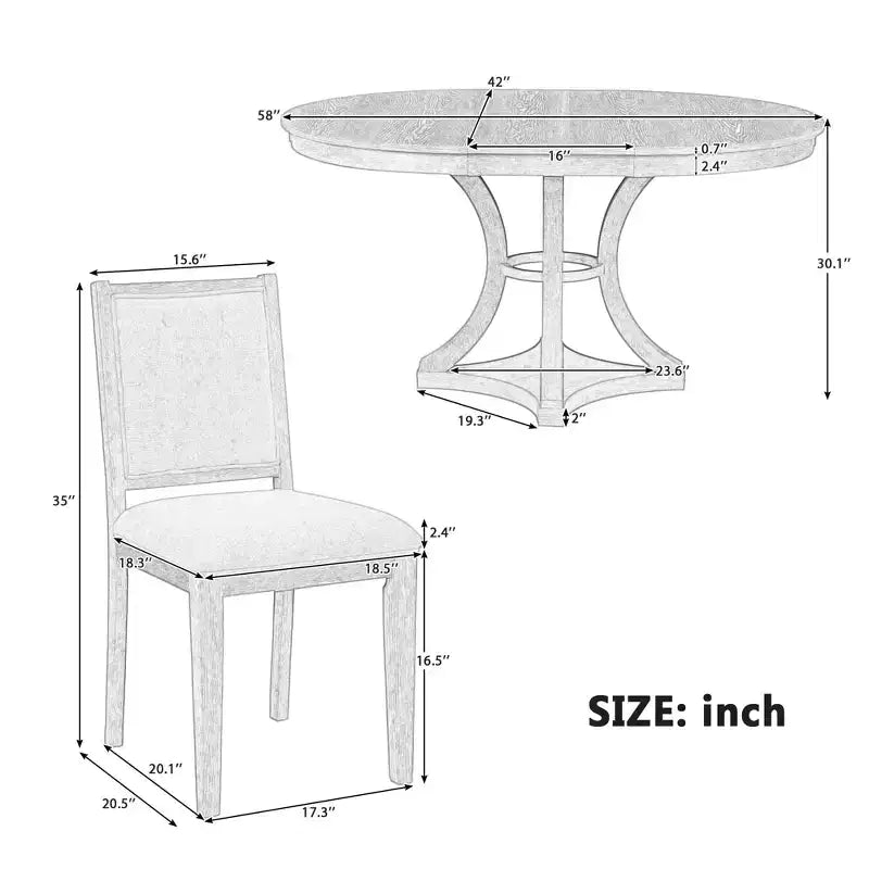 5-Piece Retro Dining Set with Extendable Round Table and 4 Upholstered Chairs