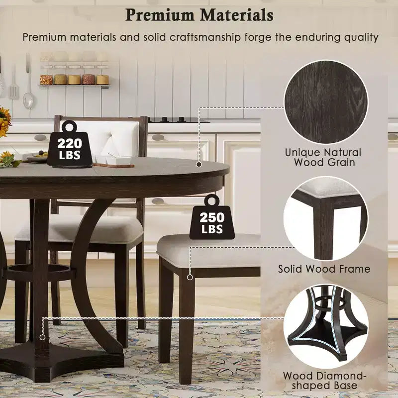 5-Piece Retro Dining Set with Extendable Round Table and 4 Upholstered Chairs