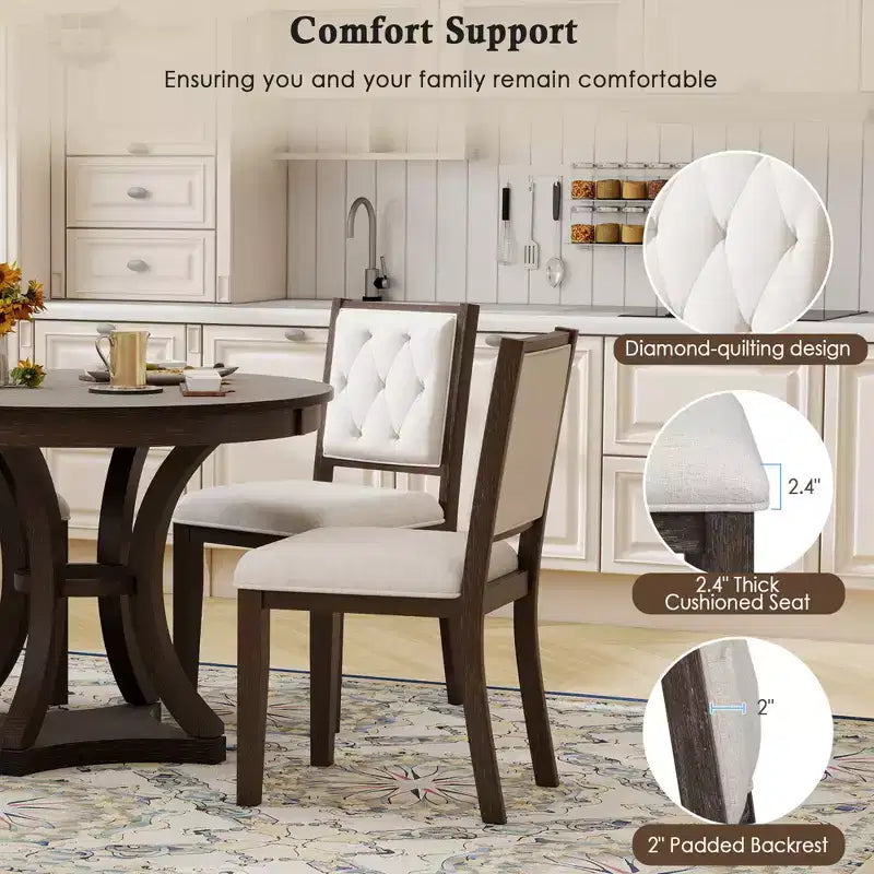 5-Piece Retro Dining Set with Extendable Round Table and 4 Upholstered Chairs