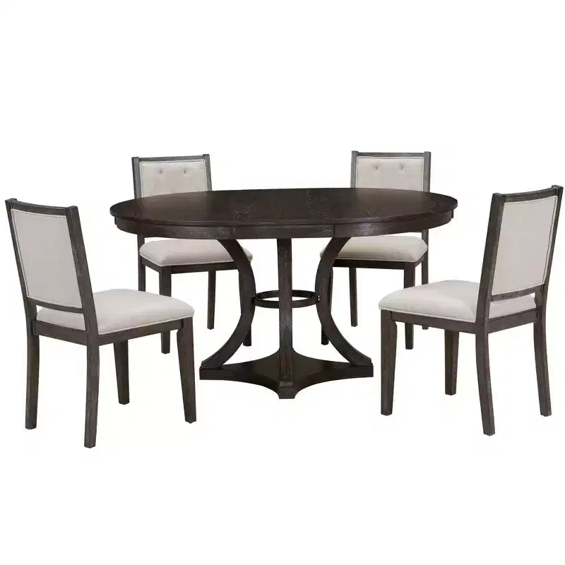 5-Piece Retro Dining Set with Extendable Round Table and 4 Upholstered Chairs