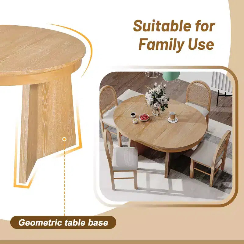 GDFStudio Harper 5 Piece Dining Set with Extendable Table and Upholstered Rattan-Back Chairs