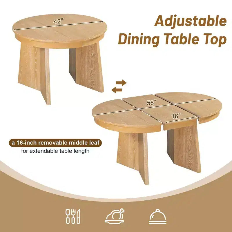 GDFStudio Harper 5 Piece Dining Set with Extendable Table and Upholstered Rattan-Back Chairs