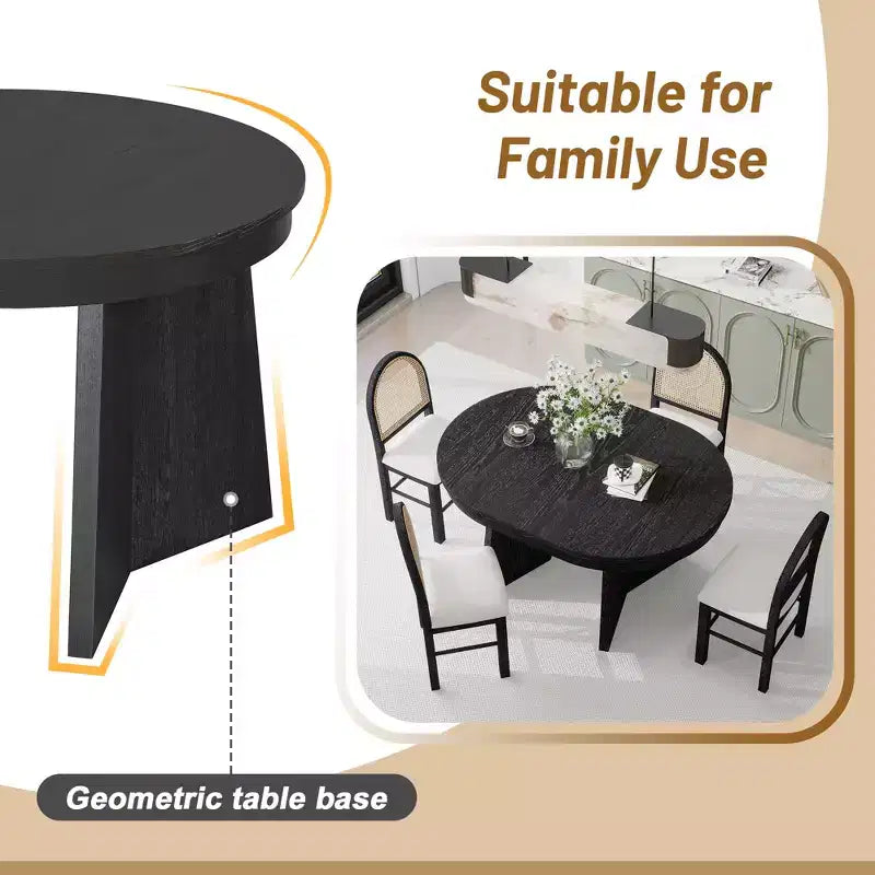 GDFStudio Harper 5 Piece Dining Set with Extendable Table and Upholstered Rattan-Back Chairs