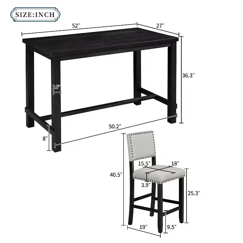 GDFStudio Mark 5 Piece Counter Height Dining Set with Elegant Table and Upholstered Chairs