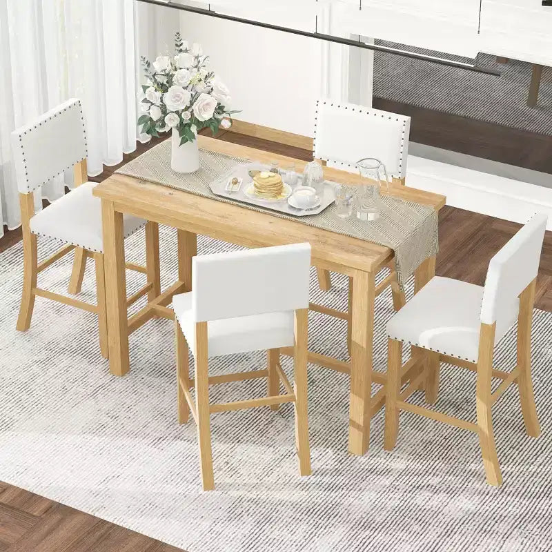 GDFStudio Mark 5 Piece Counter Height Dining Set with Elegant Table and Upholstered Chairs