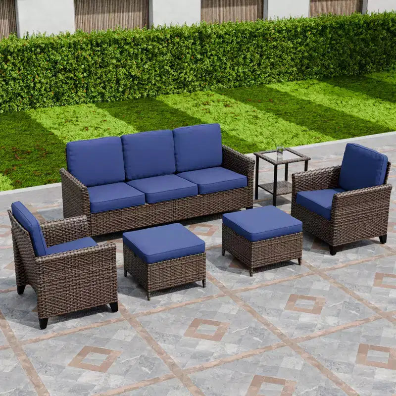 EAGLE PEAK Ocean Vista 6 piece Patio Variated Brown Wicker Conversation Set Dining Chairs, Loveseat