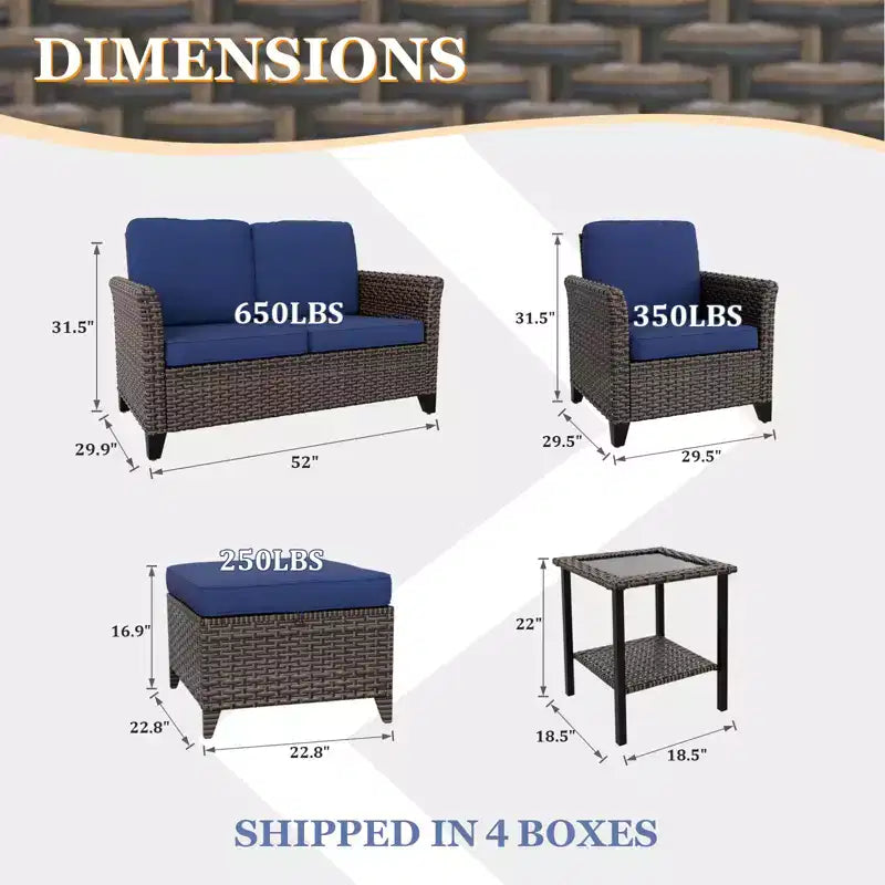 EAGLE PEAK Ocean Vista 6 piece Patio Variated Brown Wicker Conversation Set Dining Chairs, Loveseat