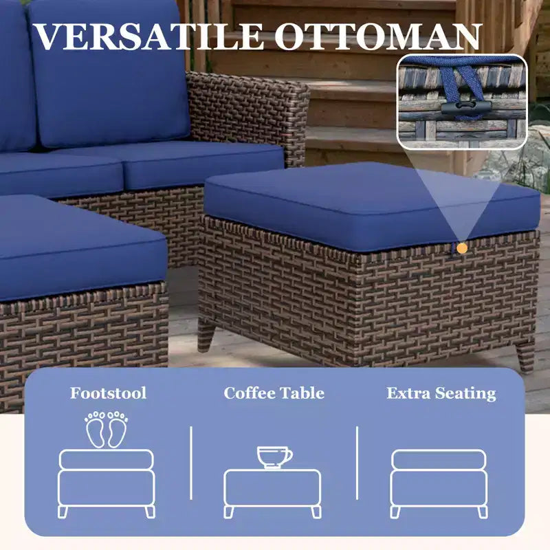 EAGLE PEAK Ocean Vista 6 piece Patio Variated Brown Wicker Conversation Set Dining Chairs, Loveseat