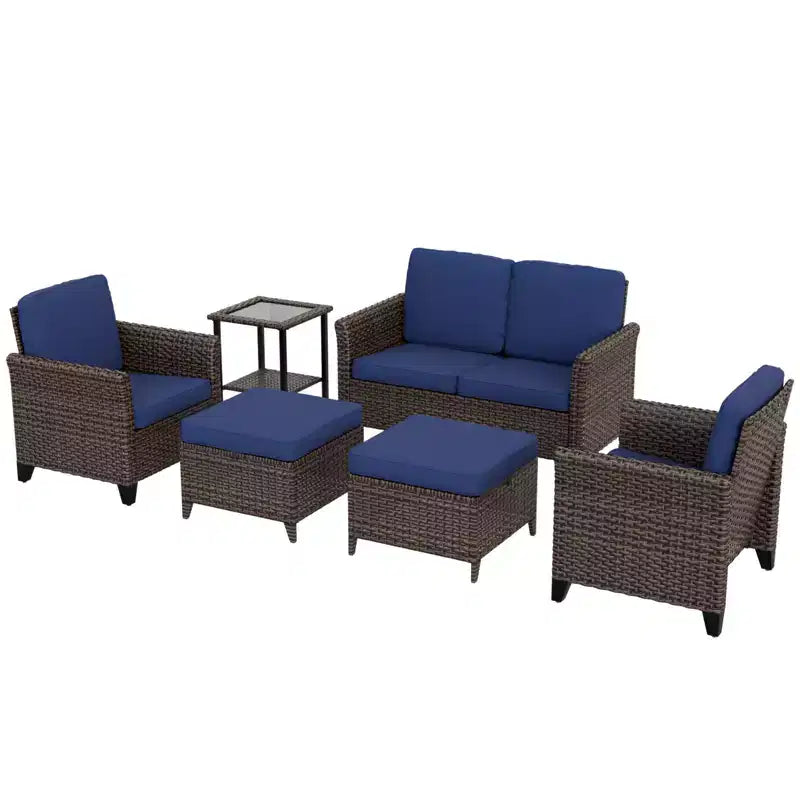 EAGLE PEAK Ocean Vista 6 piece Patio Variated Brown Wicker Conversation Set Dining Chairs, Loveseat