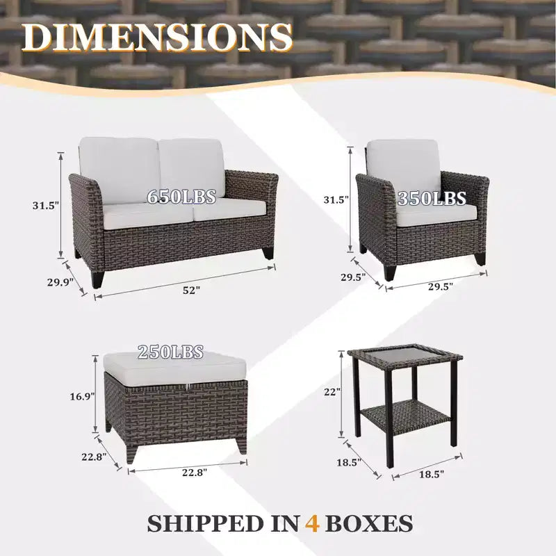 EAGLE PEAK Ocean Vista 6 piece Patio Variated Brown Wicker Conversation Set Dining Chairs, Loveseat