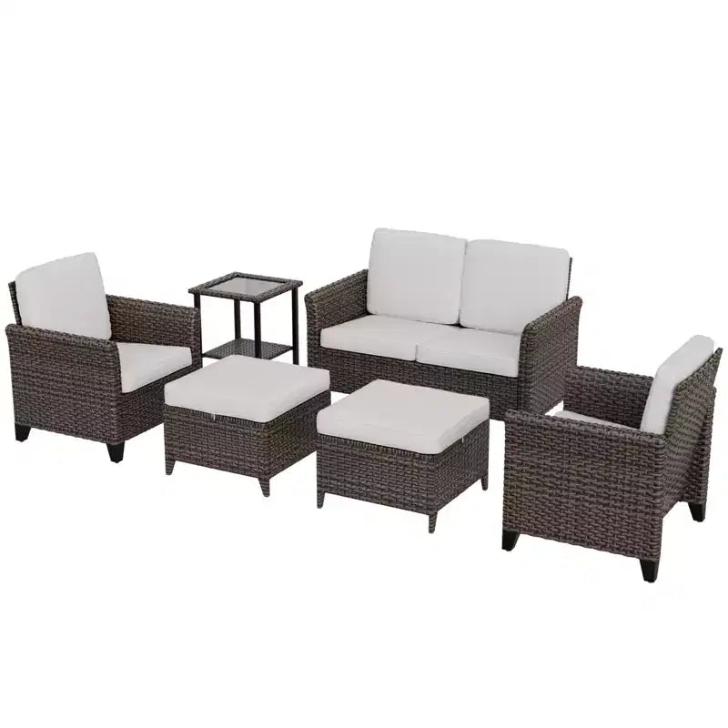 EAGLE PEAK Ocean Vista 6 piece Patio Variated Brown Wicker Conversation Set Dining Chairs, Loveseat