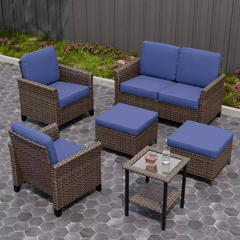 EAGLE PEAK Ocean Vista 6 piece Patio Variated Brown Wicker Conversation Set Dining Chairs, Loveseat
