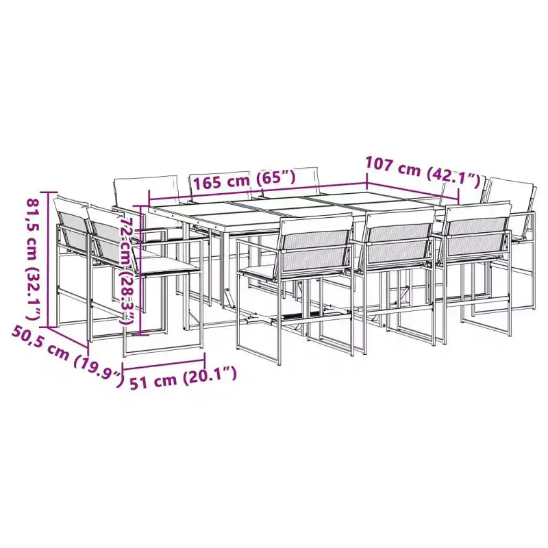 vidaXL 11 Piece Patio Dining Set with Cushions Black Textilene