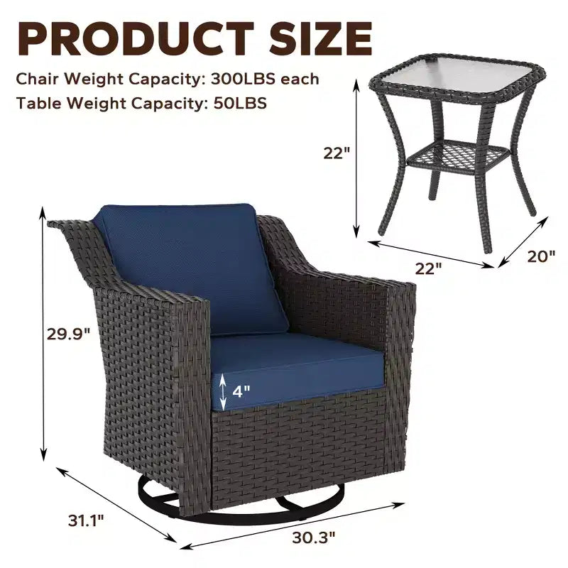 UPTIOT Outdoor Swivel Rocking Chair With Side Table