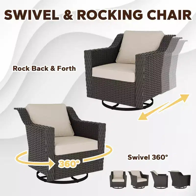 UPTIOT Outdoor Swivel Rocking Chair With Side Table