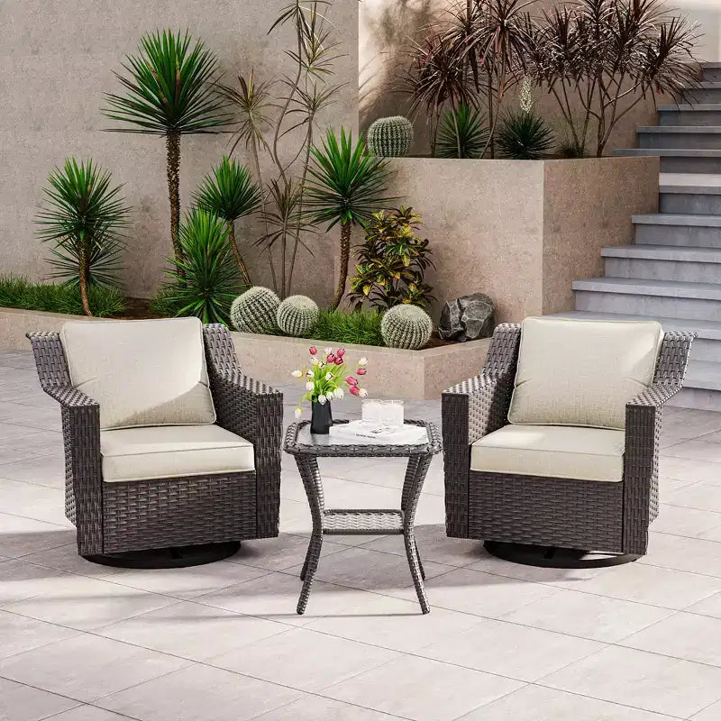 UPTIOT Outdoor Swivel Rocking Chair With Side Table