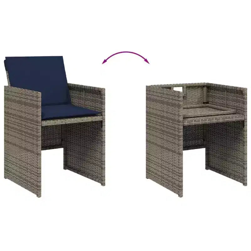 vidaXL Patio Dining Set of 10 Grey Poly Rattan 10-Seater Foldable
