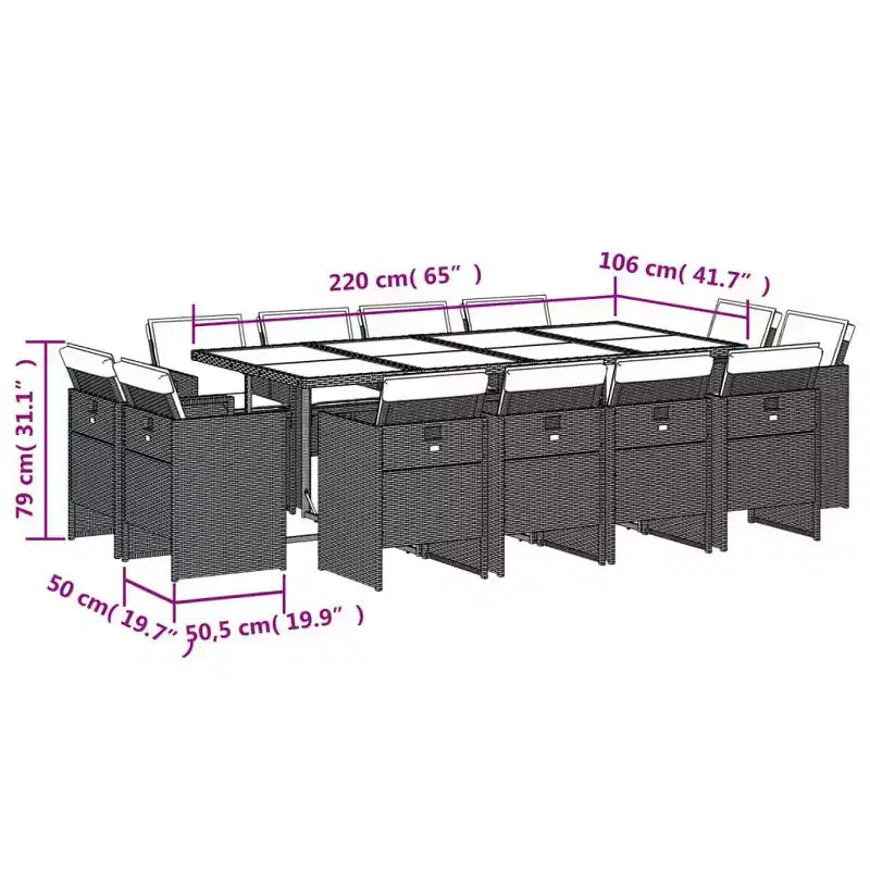 vidaXL Patio Dining Set Set of 12 Gray and Black