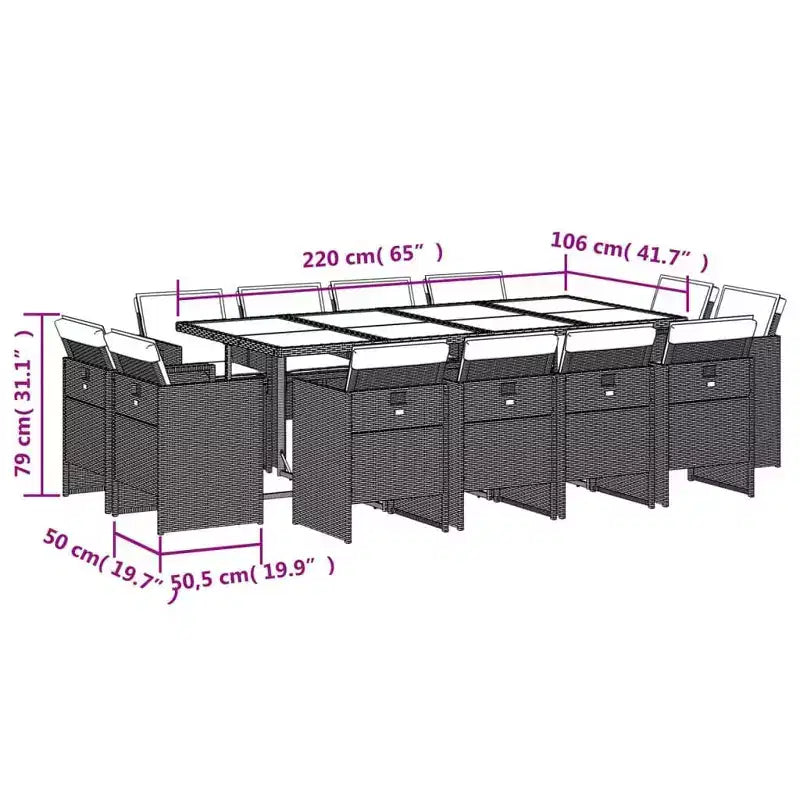 vidaXL Patio Dining Set Set of 12 Grey, Brown, Navy Blue