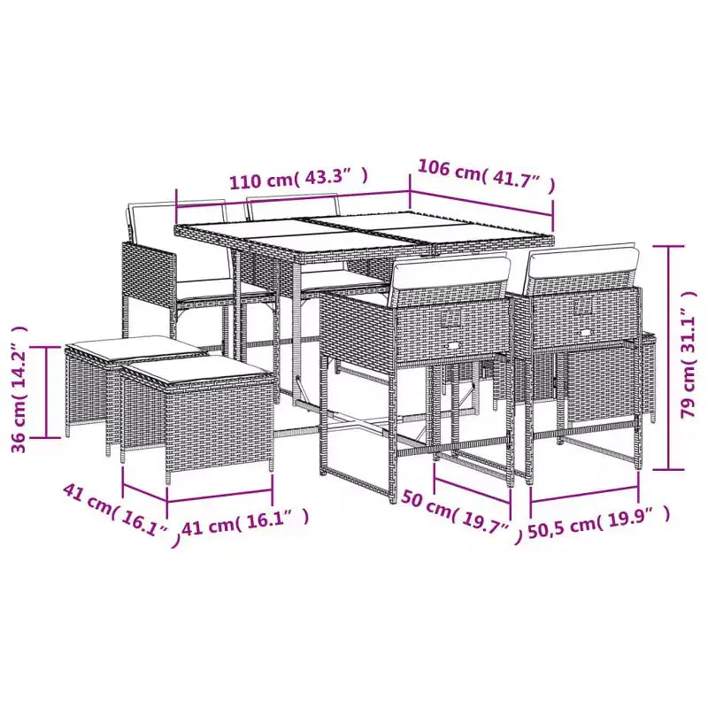 vidaXL Patio Dining Set Set of 8 Gray