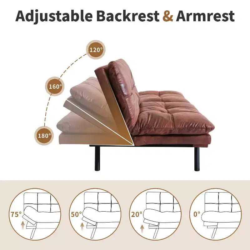 Dyonery 71 Faux Leather Convertible Futon Sofa Bed with Adjustable Backrest & Armrests, Comfy Loveseat Sleeper Couch for Compact Spaces