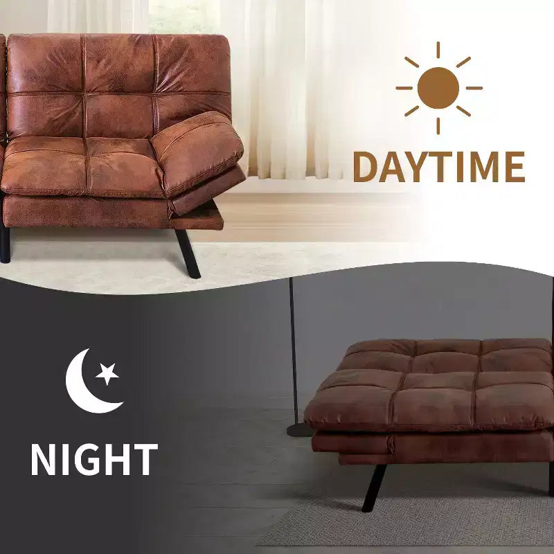 Dyonery 71 Faux Leather Convertible Futon Sofa Bed with Adjustable Backrest & Armrests, Comfy Loveseat Sleeper Couch for Compact Spaces