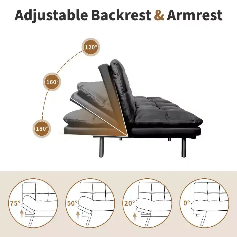 Dyonery 71 Faux Leather Convertible Futon Sofa Bed with Adjustable Backrest & Armrests, Comfy Loveseat Sleeper Couch for Compact Spaces