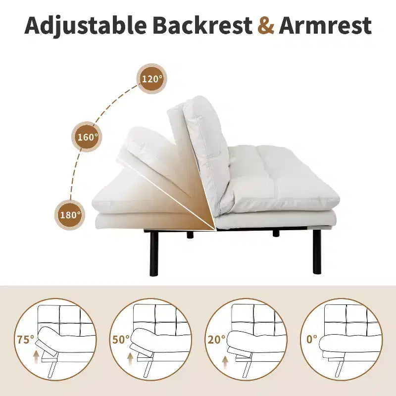 Dyonery 71 Faux Leather Convertible Futon Sofa Bed with Adjustable Backrest & Armrests, Comfy Loveseat Sleeper Couch for Compact Spaces