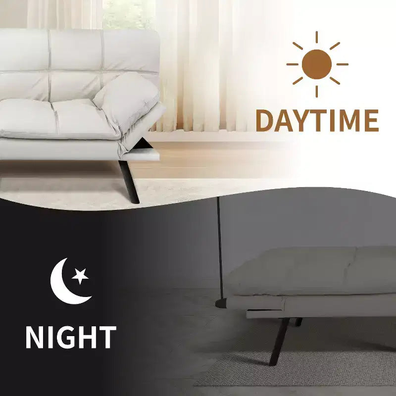 Dyonery 71 Faux Leather Convertible Futon Sofa Bed with Adjustable Backrest & Armrests, Comfy Loveseat Sleeper Couch for Compact Spaces