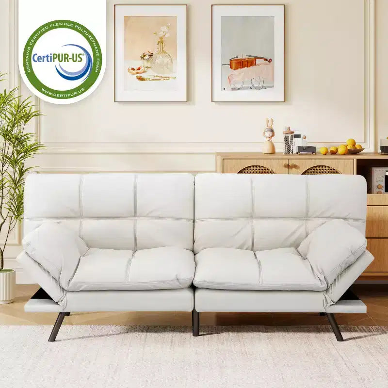 Dyonery 71 Faux Leather Convertible Futon Sofa Bed with Adjustable Backrest & Armrests, Comfy Loveseat Sleeper Couch for Compact Spaces