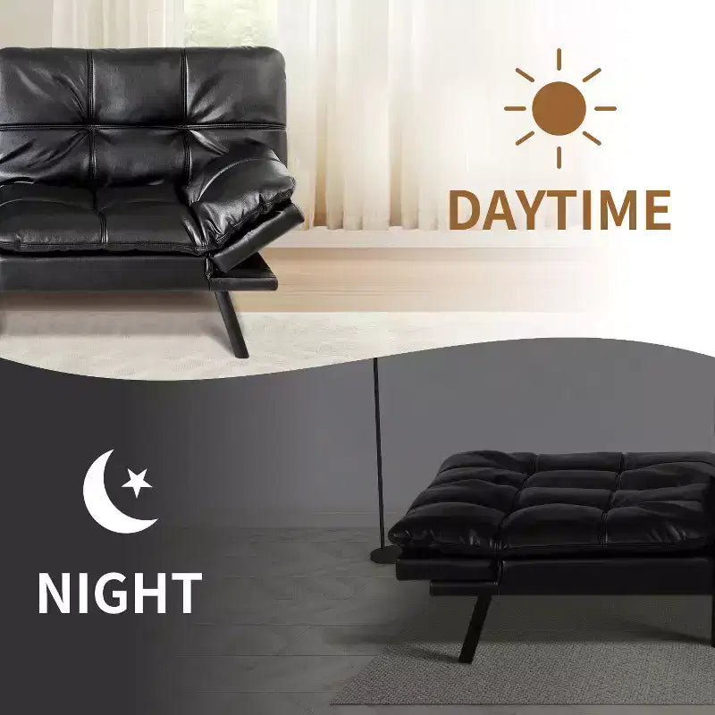 Dyonery 71 Faux Leather Convertible Futon Sofa Bed with Adjustable Backrest & Armrests, Comfy Loveseat Sleeper Couch for Compact Spaces