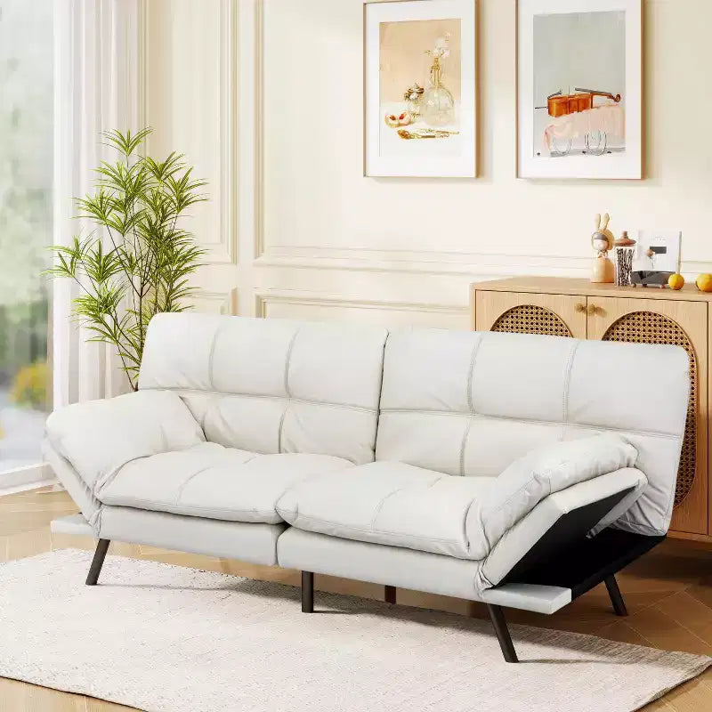 Dyonery 71 Faux Leather Convertible Futon Sofa Bed with Adjustable Backrest & Armrests, Comfy Loveseat Sleeper Couch for Compact Spaces