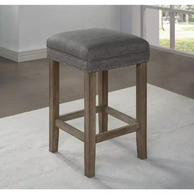 GDFStudio Wurtz 4-Piece Counter Height Dining Table Set with 3 Upholstered Stools, Nailhead Trim, USB Port