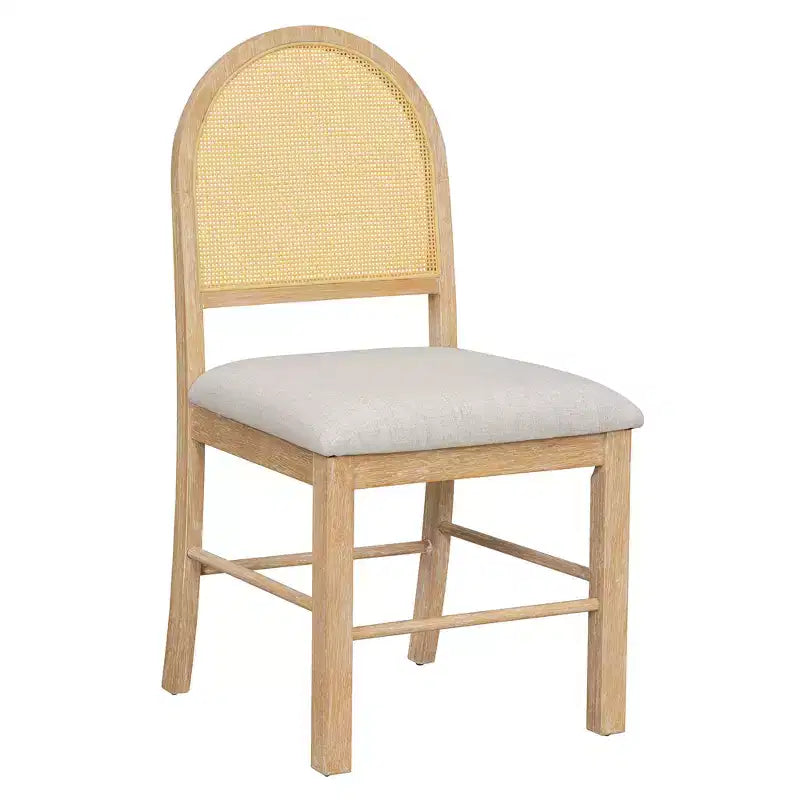 GDFStudio Rose 7 Piece Farmhouse Dining Table Set with 59.8 Rectangular Dining Table and Upholstered Rattan Chairs