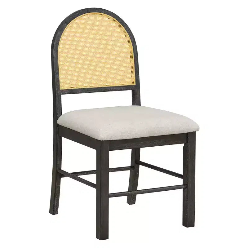 GDFStudio Rose 7 Piece Farmhouse Dining Table Set with 59.8 Rectangular Dining Table and Upholstered Rattan Chairs