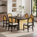 GDFStudio Rose 7 Piece Farmhouse Dining Table Set with 59.8 Rectangular Dining Table and Upholstered Rattan Chairs