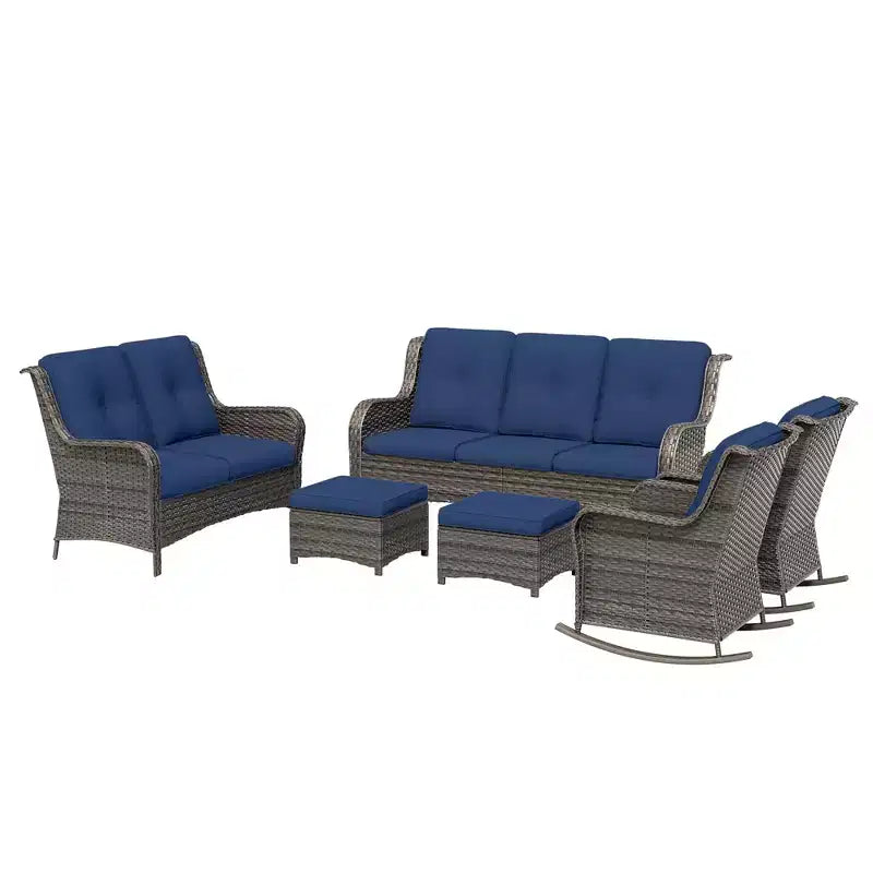 UPTIOT 6-Piece Wicker Outdoor Patio Conversation Set