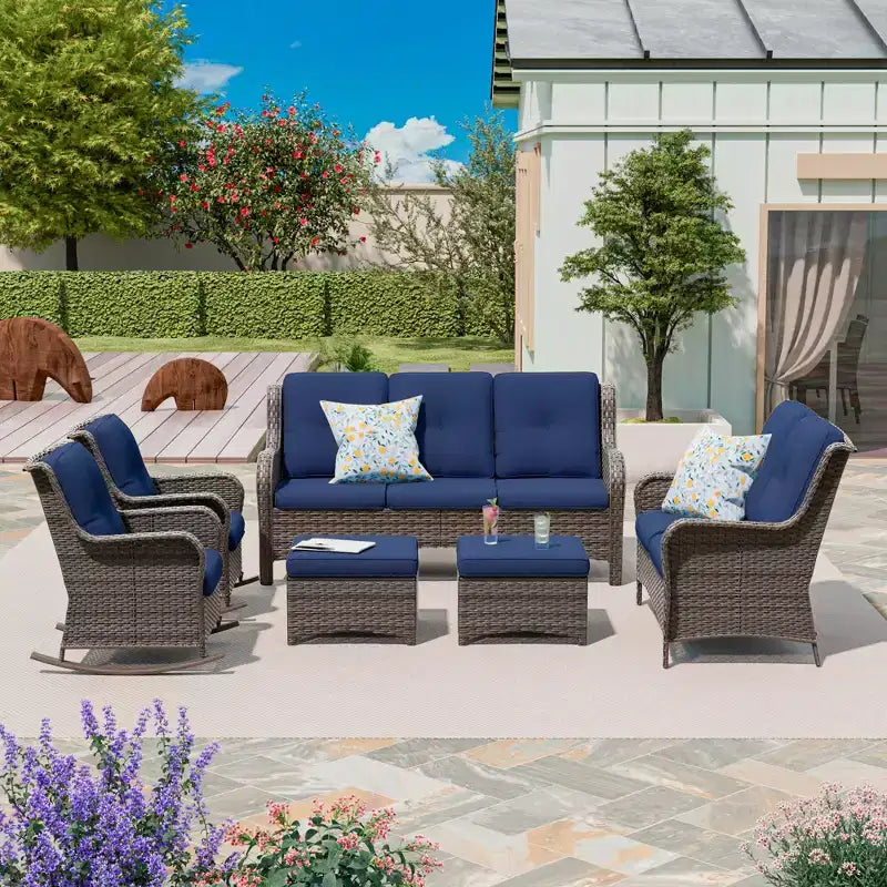 UPTIOT 6-Piece Wicker Outdoor Patio Conversation Set