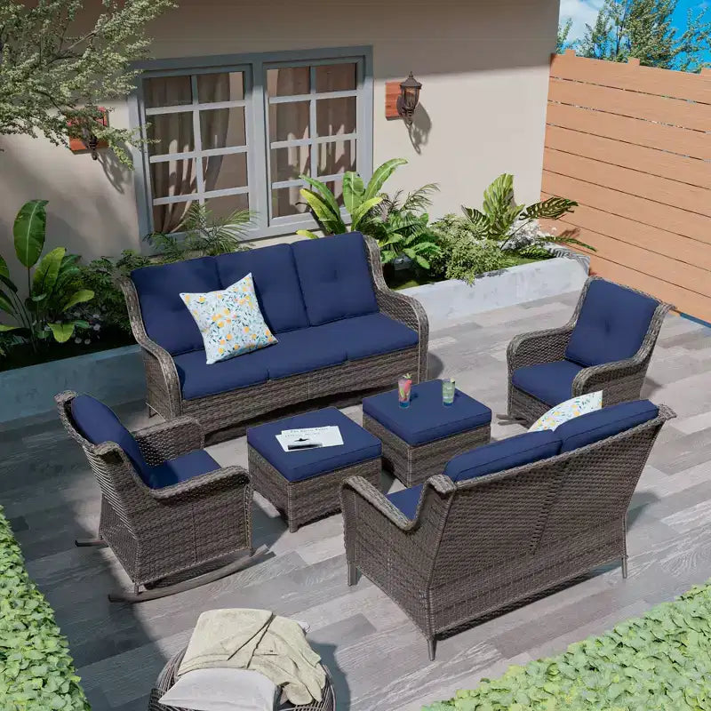 UPTIOT 6-Piece Wicker Outdoor Patio Conversation Set