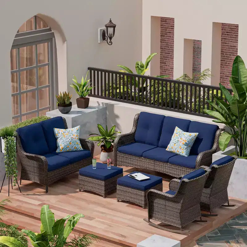 UPTIOT 6-Piece Wicker Outdoor Patio Conversation Set