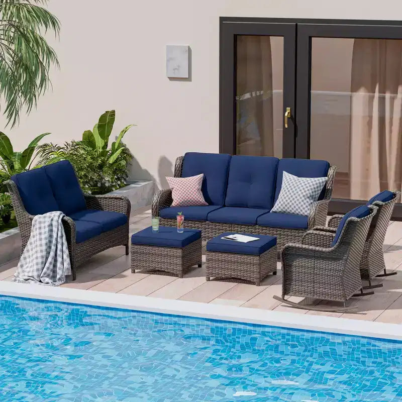 UPTIOT 6-Piece Wicker Outdoor Patio Conversation Set