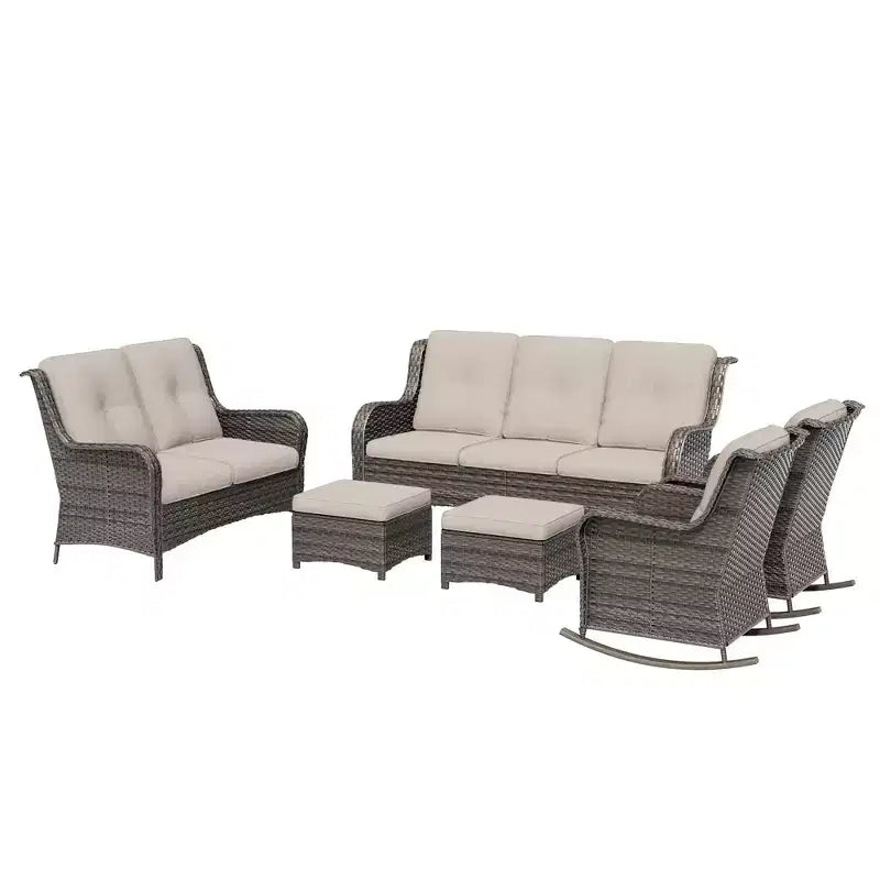 UPTIOT 6-Piece Wicker Outdoor Patio Conversation Set