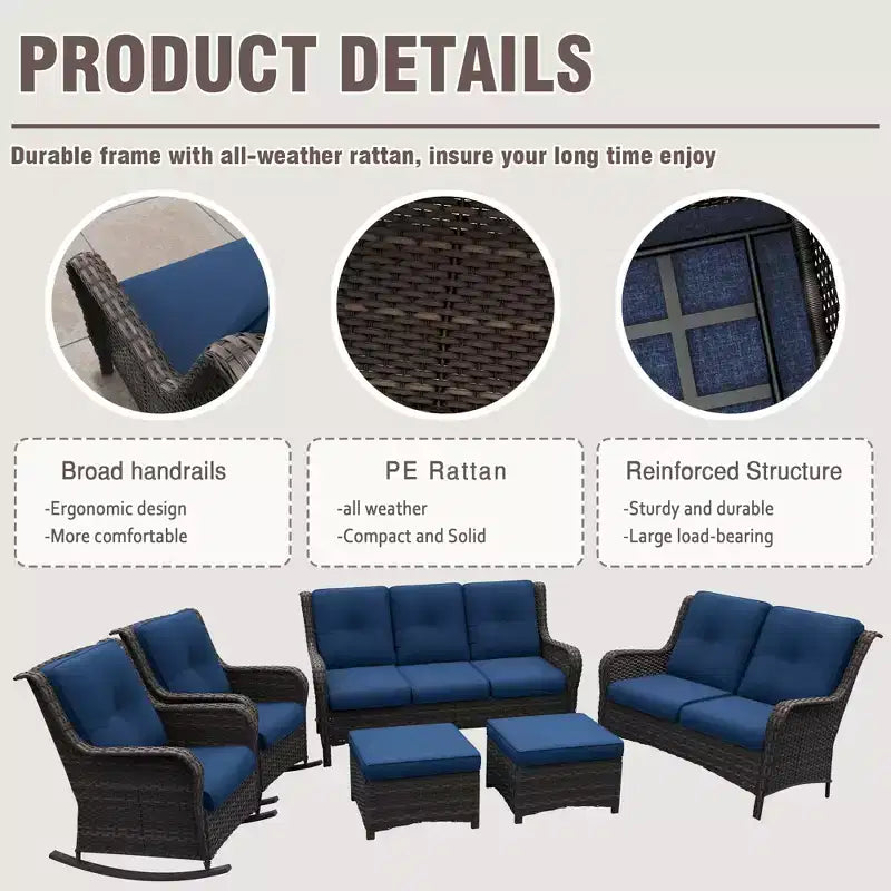UPTIOT 6-Piece Wicker Outdoor Patio Conversation Set