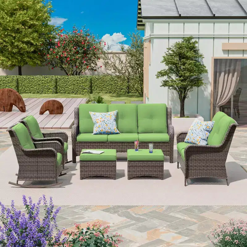 UPTIOT 6-Piece Wicker Outdoor Patio Conversation Set