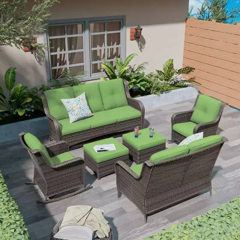 UPTIOT 6-Piece Wicker Outdoor Patio Conversation Set