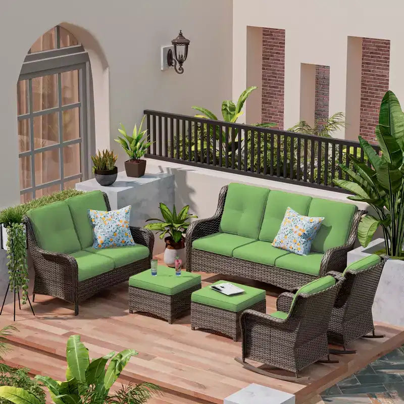 UPTIOT 6-Piece Wicker Outdoor Patio Conversation Set