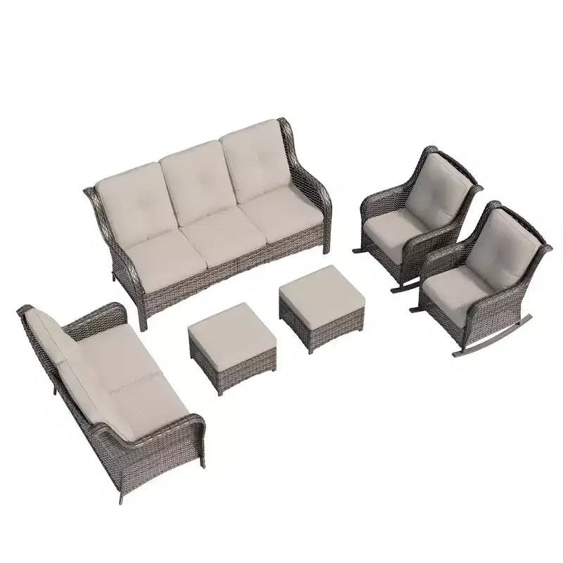 UPTIOT 6-Piece Wicker Outdoor Patio Conversation Set