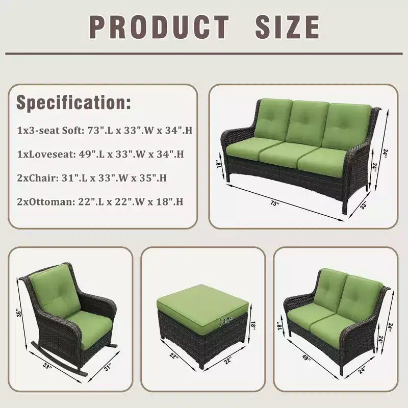 UPTIOT 6-Piece Wicker Outdoor Patio Conversation Set
