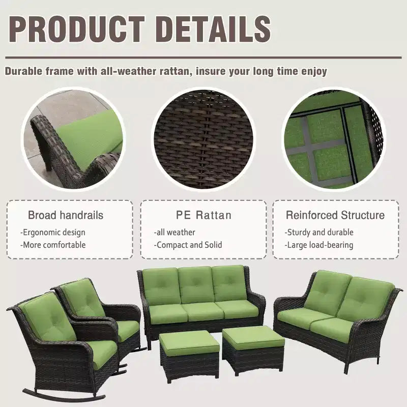UPTIOT 6-Piece Wicker Outdoor Patio Conversation Set