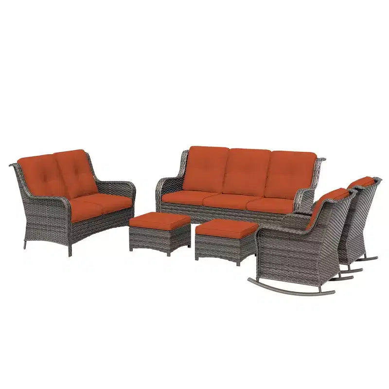 UPTIOT 6-Piece Wicker Outdoor Patio Conversation Set